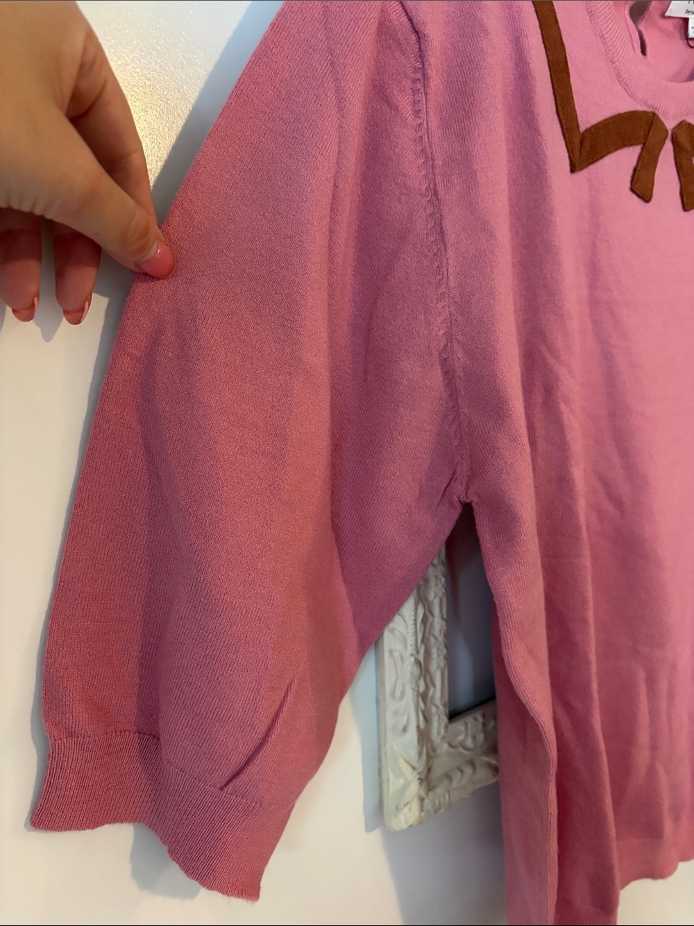 TULIP B | Pink Knit Sweater with Brown Bow Detail - Picture 5 of 15